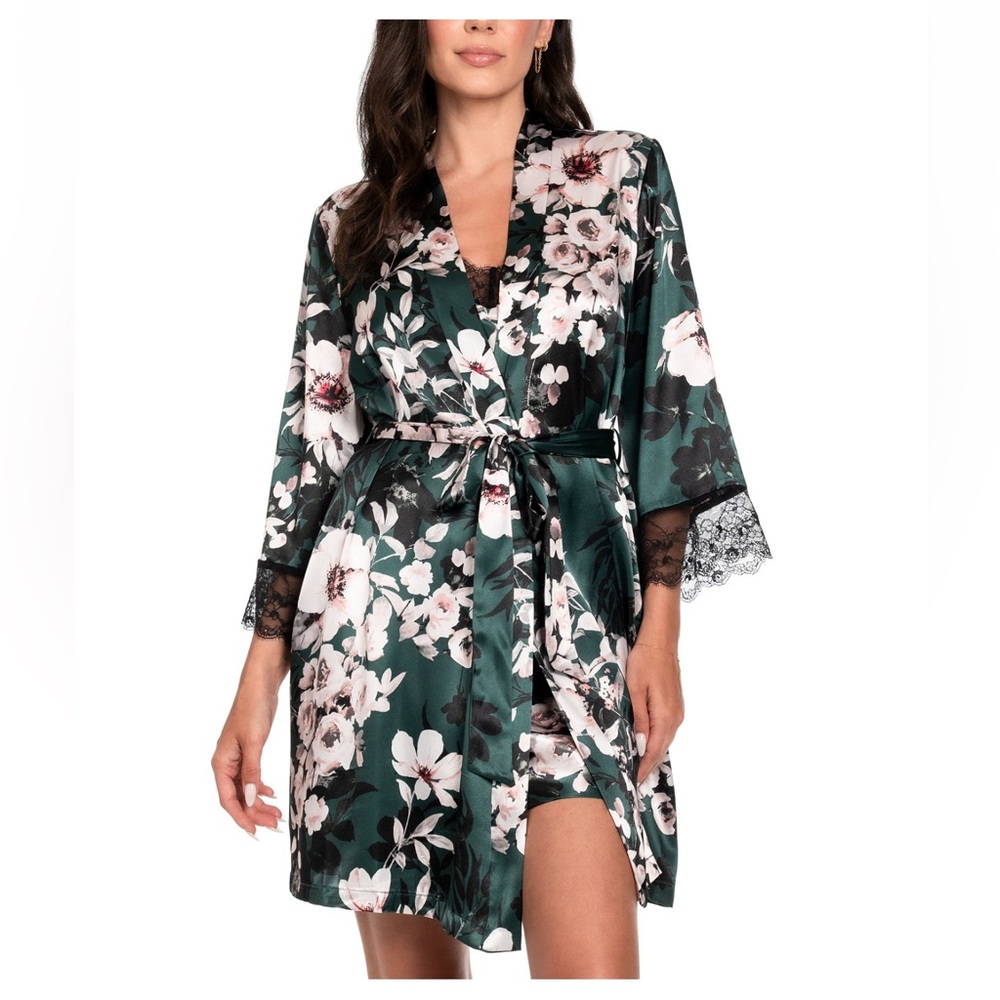 Linea Donatella Women's 2-Pc. Floral Satin Chemise & Robe Set